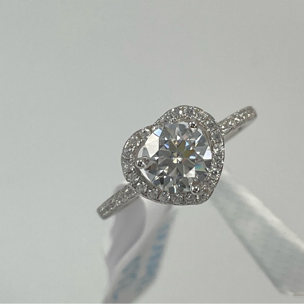 1ct White Round Cut Moissanite Heart Halo Solid Silver Ring Sz 6